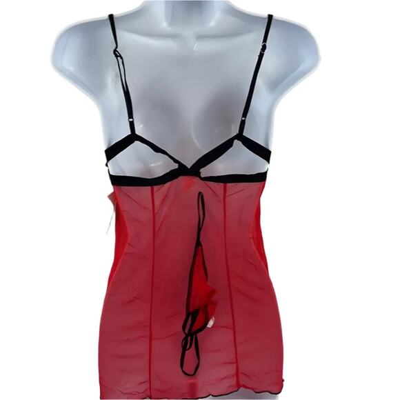 Escante Women's Sheer Babydoll Lingerie Nightie Set Red - Size Large - Picture 4 of 5